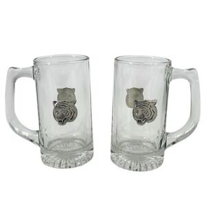 Vintage Classic Legacy Beer Mugs Pewter Tiger Medallion 12 Fl Oz SET OF 2 RARE